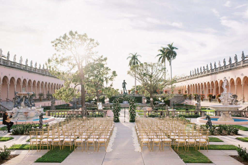 Wedding ceremony setup at the Ringling Museum
