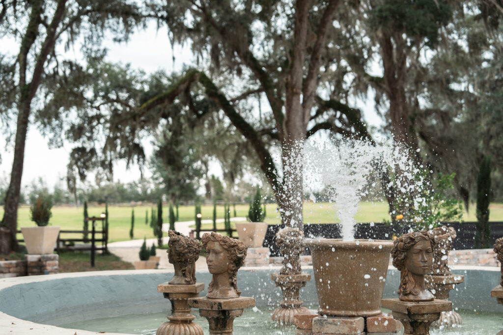 The fountain at Central florida wedding venue Andalusian Oaks